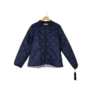 NUAGE Zip Front Quilted Puffer Bomber Jacket Navy S
